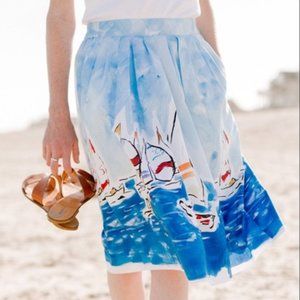 J.Crew Regatta Painted Sail Boat Midi Skirt SZ- PL